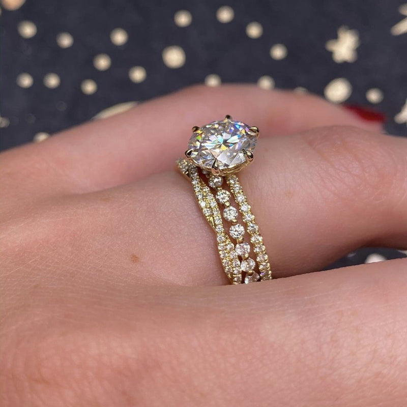 18K Golden Rhinestone Zircon Engagement Ring Romantic Princess Proposal Three-piece Ring Set