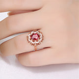 Women's 18K Rose Gold-plated Diamond-inlaid Hollow Flower Head Ring
