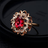 Women's 18K Rose Gold-plated Diamond-inlaid Hollow Flower Head Ring