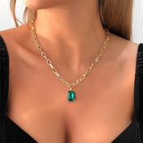 Fashionable Retro Emerald Rhinestone Necklace For Women