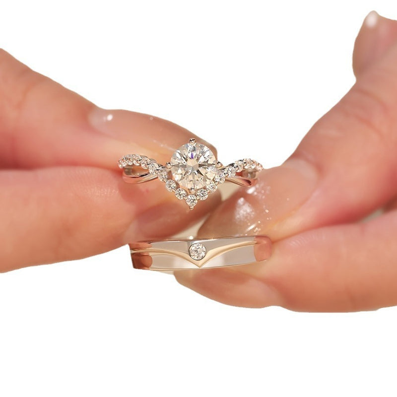 Crown Love One Pair Of Lovers Open Open S925 Silver Moissanite High Sense Couple Rings