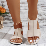 Casual Style Round Toe Fish Mouth Side Empty Heel Outer Wear Plus Size Women's Sandals