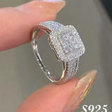 925 Sterling Silver Luxury Rhinestone Square Ring