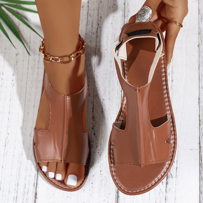 Casual Style Round Toe Fish Mouth Side Empty Heel Outer Wear Plus Size Women's Sandals